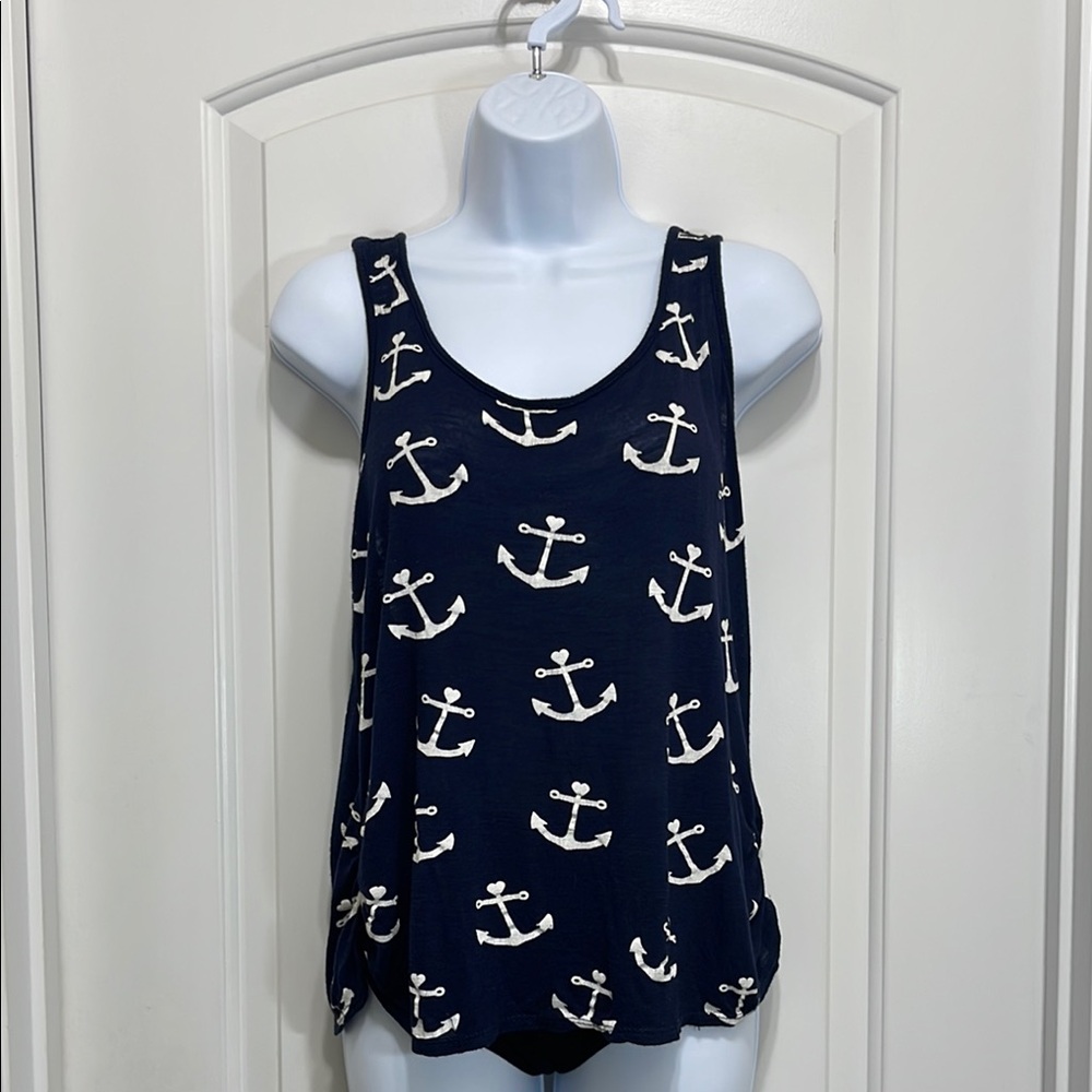 Blue and White Anchor Print Tank Top